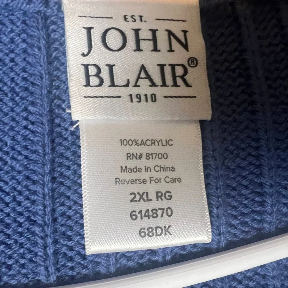 John‎ Blair 2XL RG Blue Acrylic Cable Knit V-Neck Button Front Cardigan Sweater